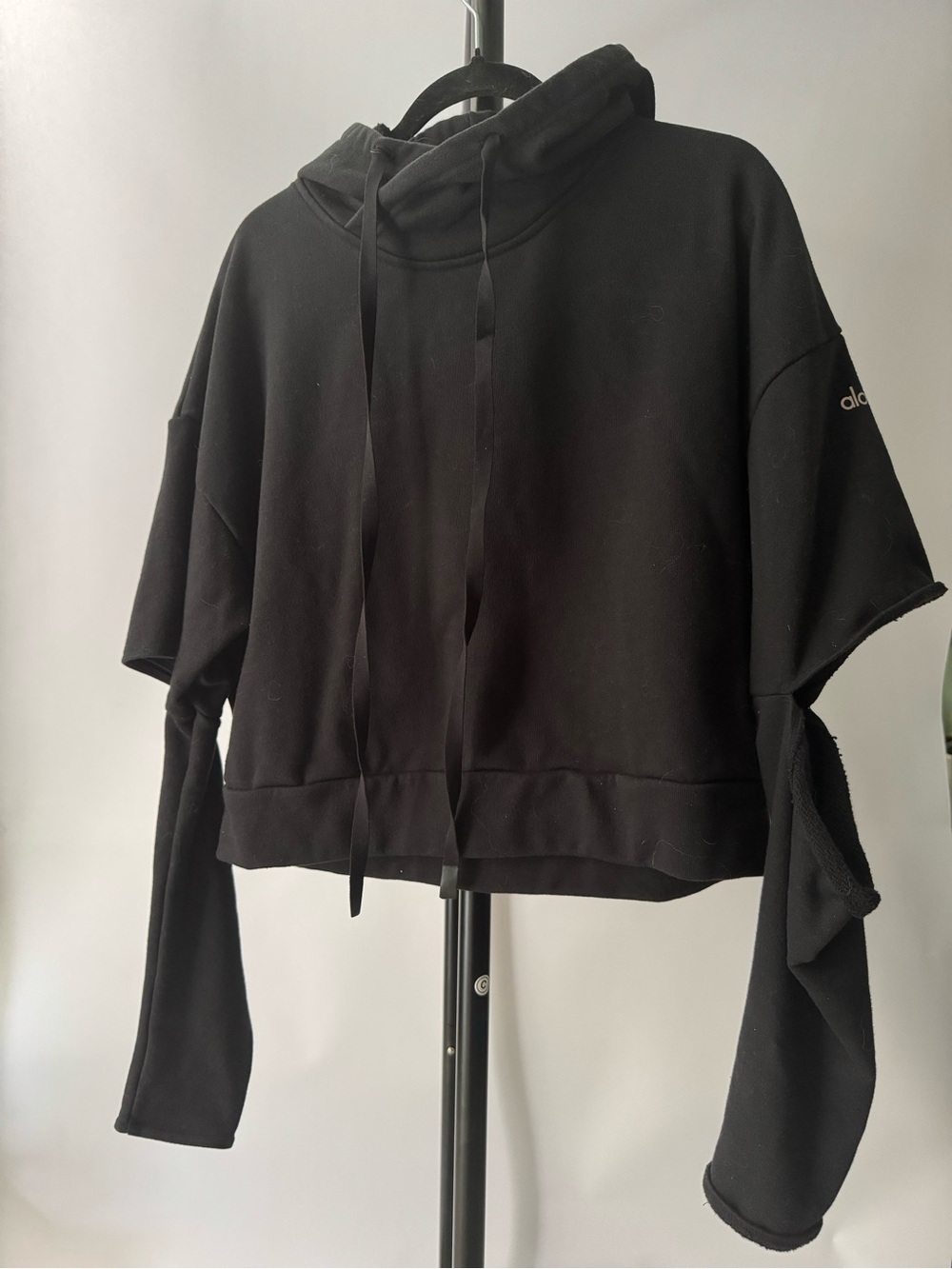 ALO Yoga Black Cropped Hoodie with Drawstring